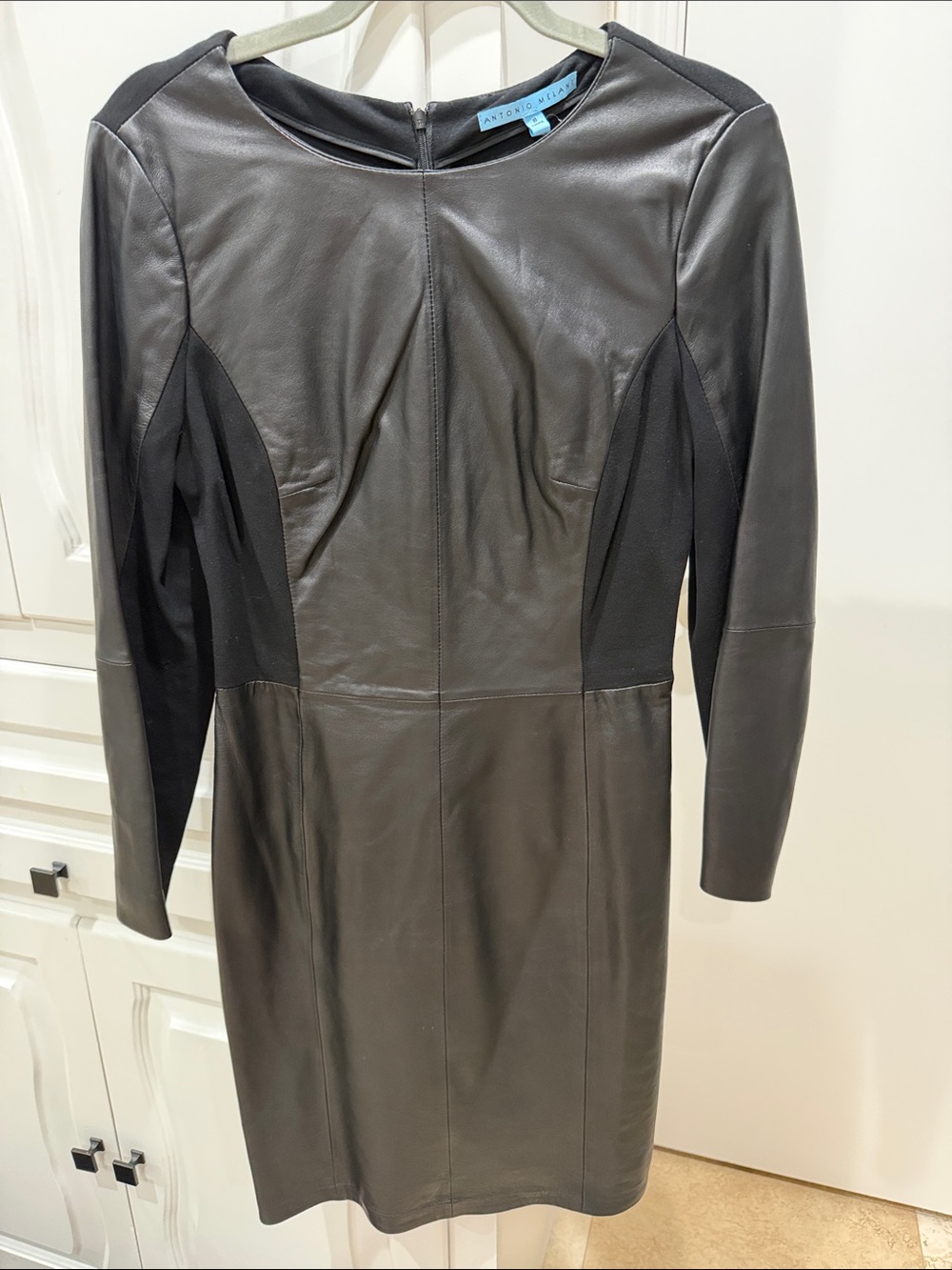 ANTONIO MELANI Black Leather Long-Sleeve Sheath Dress